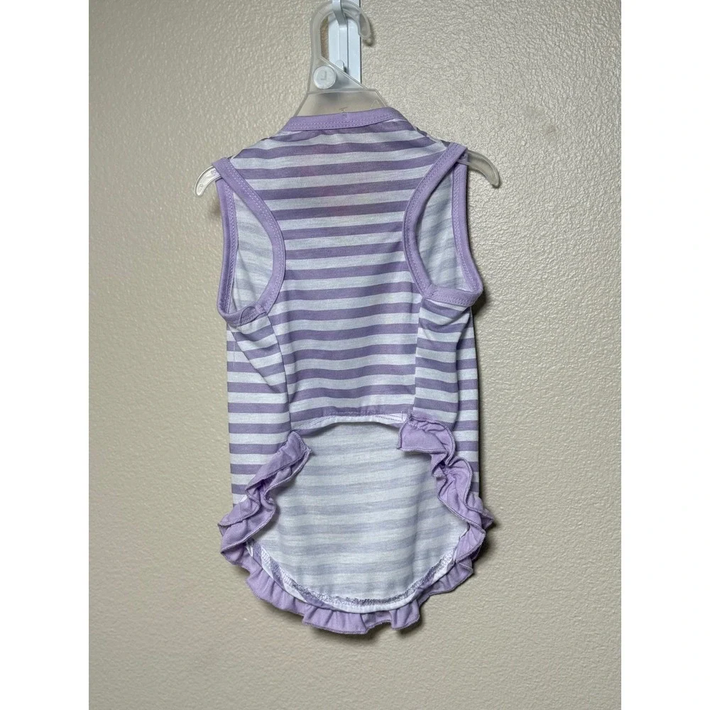 Pink Cabana Co Purple White Striped Dog Dress Ruffle Bow Size Large NWT